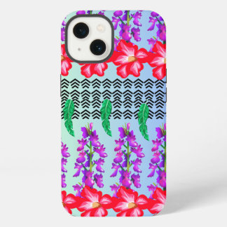 Etui iPhone 13 Étui pour iPhone 13 Monogramme Floral, fond bleu