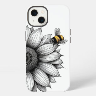 Etui iPhone 13 Étui pour iphone 13 Tournesol avec Abeille Noir et