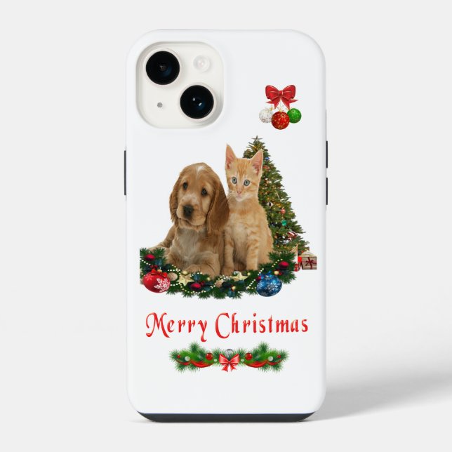 Coque iPhone Étui pour iPhone 14 avec chiot et chaton (Verso)