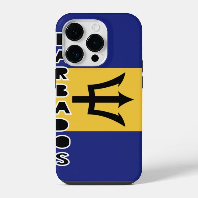 Coque iPhone Étui pour iPhone 14 Pro avec drapeau de la Barbade (Verso)