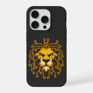 Coque iPhone 15 Pro Étui pour iPhone 15 Lion Circuit Doré