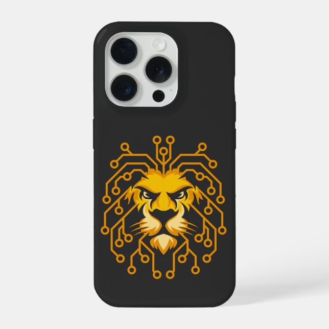 Coque iPhone Étui pour iPhone 15 Lion Circuit Doré (Verso)