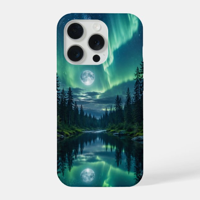 Coque iPhone Étui pour iPhone 15 Pro Forêt d'Aurore (Verso)