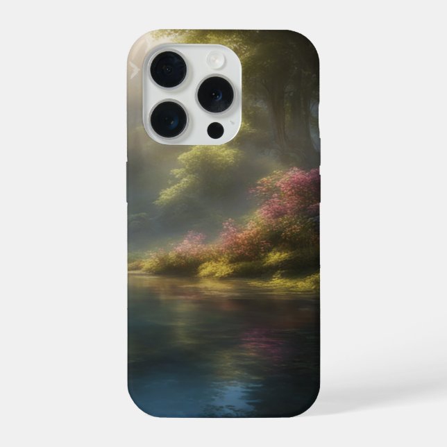 Coque iPhone Étui pour iPhone 15 Pro 'Lac de la Forêt Enchantée (Verso)