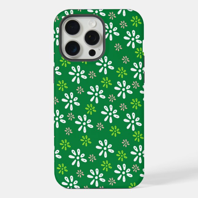 Coque iPhone Étui pour iPhone 15 Pro Max à motif de fleurs vert (Verso)