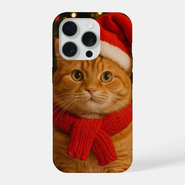 Coque iPhone Étui pour iPhone 15 Pro Santa Cat (Verso)