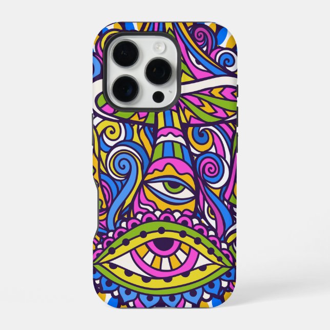 Coque iPhone Étui pour iPhone 16 à tourbillon de champignon psy (Verso)