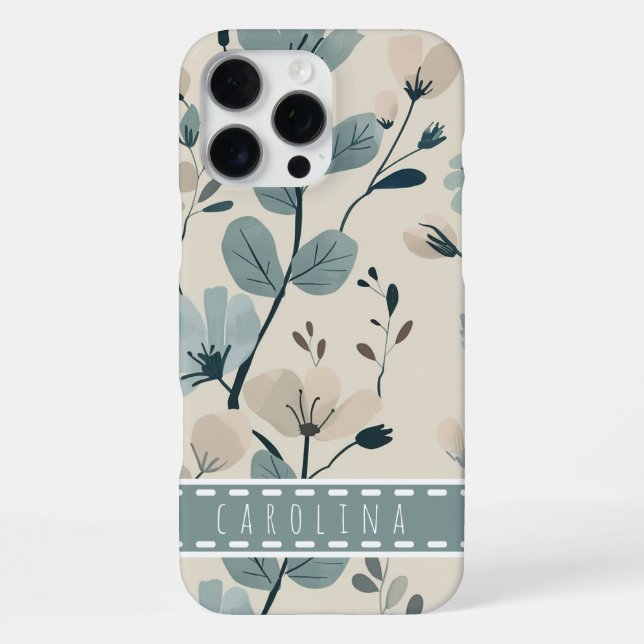 Coque iPhone Étui pour iPhone 16 Fleur de Menthe, Étui avec Nom (Verso)