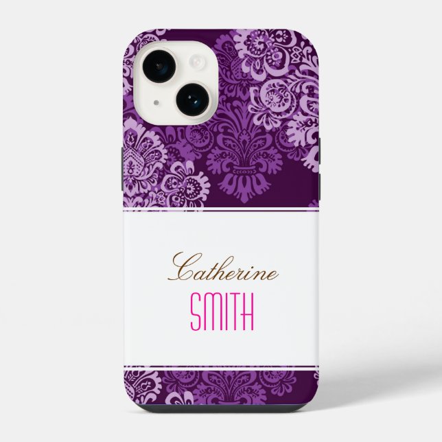 Coque iPhone Étui pour iPhone 4 en damas violet (Verso)