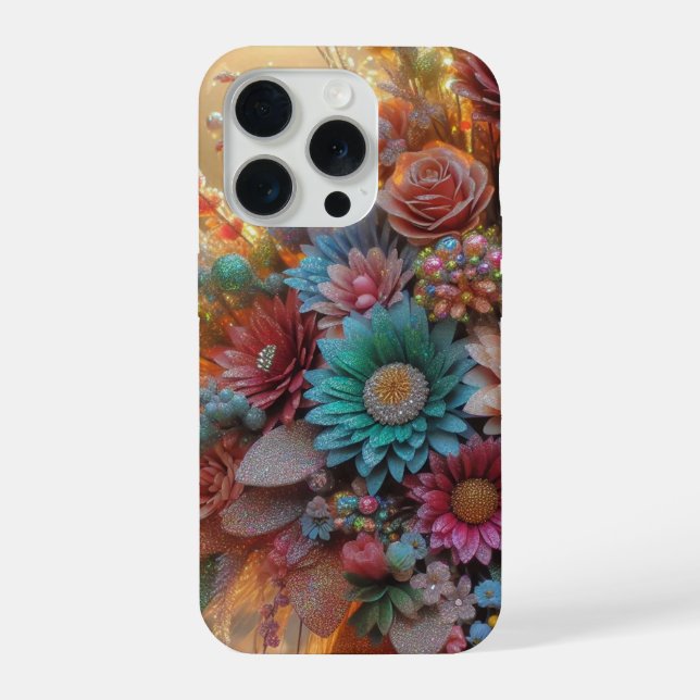 Coque iPhone Étui pour iPhone à fleurs scintillantes (Verso)