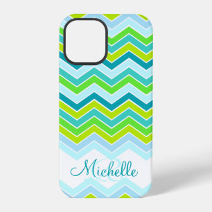 Coque iPhone 12 Pro Étui pour iphone à motif zigzag en sarcelle avec i