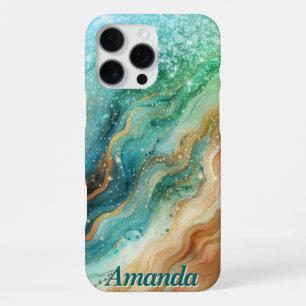 Coque iPhone 16 Pro Max Étui pour iPhone avec nom personnalisé Ocean Swirl