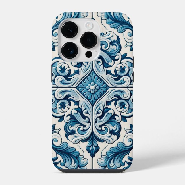Coque iPhone Étui pour iPhone Case-Mate en carreaux bleus portu (Verso)
