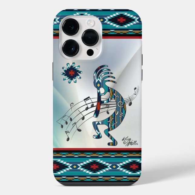 Coque iPhone Étui pour iPhone Kokopelli Turquoise (Verso)