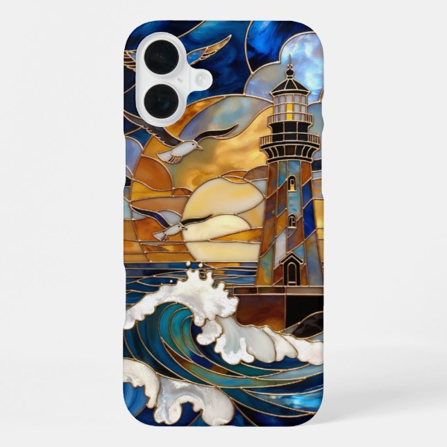 Coque iPhone Étui pour iPhone Lighthouse Waves Ocean Sunset Des (Verso)