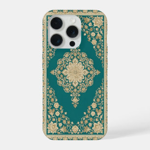 Coque iPhone 15 Pro Étui pour téléphone à tapis persan turquoise avec 