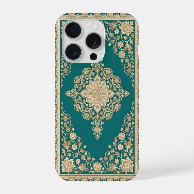 Coque iPhone Étui pour téléphone à tapis persan turquoise avec  (Verso)