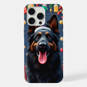 Coque iPhone 15 Pro Max Étui pour téléphone avec Saint-Bernard Père Noël p