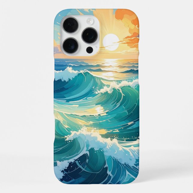 Coque iPhone Étui pour téléphone Ocean Sunset Waves | Art côtie (Verso)