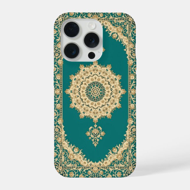 Coque iPhone Étui pour téléphone Tapis Persan Turquoise – Bordu (Verso)