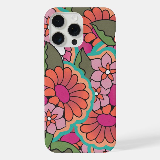 Coque iPhone Étui rétro floral pour iPhone 15 Pro Max. (Verso)