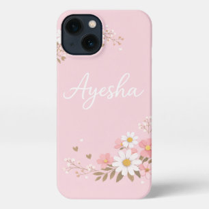 Etui iPhone 13 Étui rose pour téléphone avec le prénom Aysha   Je