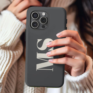 Etui iPhone 13 Pro Max Étui simple avec monogramme initial crème et gris