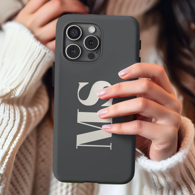 Coque iPhone Étui simple avec monogramme initial crème et gris (Créateur téléchargé)