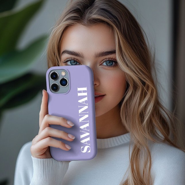Coque iPhone Étui simple personnalisé avec nom Lavande  (Créateur téléchargé)