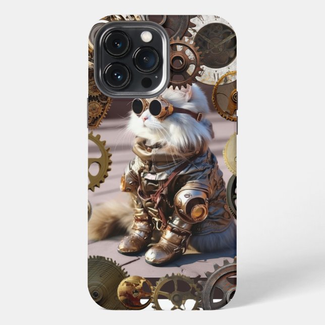 Coque iPhone Étui Steampunk chat avec engrenages pour iPhone /  (Verso)