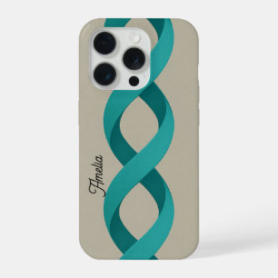 Coque iPhone 15 Pro Étui téléphone spirales turquoise nom personnalisé