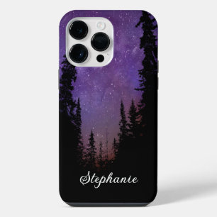 Coque Pour Pour iPhone 14 Pro Max Étui Voie Lactée Forêt Nuit Violette Nom Personnal