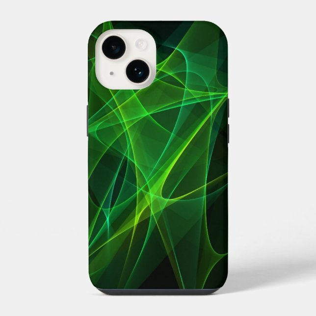 Coque iPhone étuis iphone 14 noir vert abstrait  (Verso)