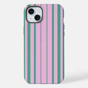Coque iPhone 15 Plus Étuis iPhone 15 Plus avec rayures vertes et rose d