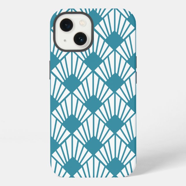 Coque iPhone Éventails Art Déco sarcelle  (Verso)
