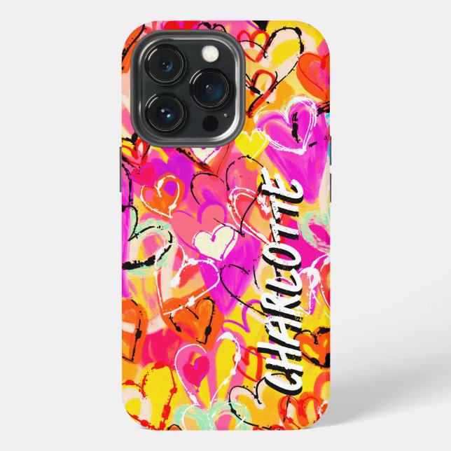 Coque iPhone Explosion des coeurs de graffitis : Dessin à la ma (Dos)