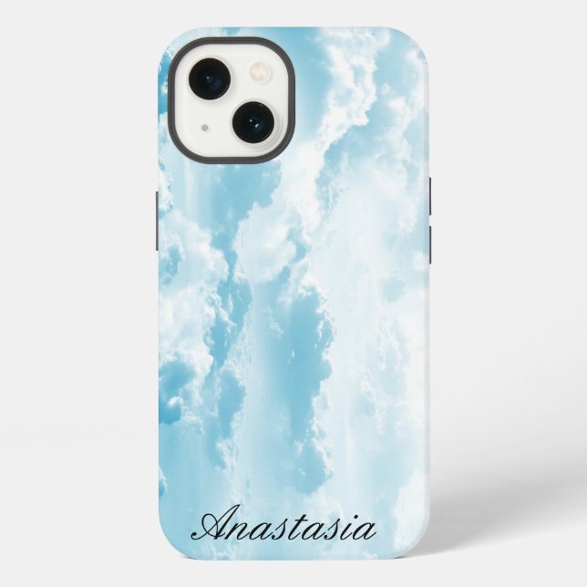 Coque iPhone Extraordinaire, Cool, Blue Cloud avec ton nom (Verso)