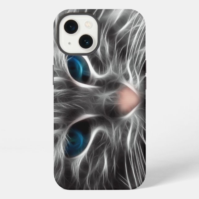 Coque iPhone Face de chat bleu magnifique (Verso)