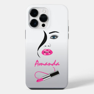Coque Pour Pour iPhone 14 Pro Max Face Pink Lipstick Kiss Miroir Cool maquillage Art