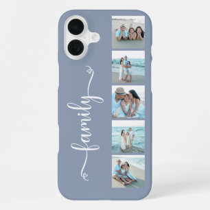 Coque iPhone 16 Plus Famille de polices de caractères Photo Bleu Poussi