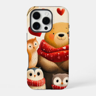 Coque iPhone 16 Pro Famille d'ours et de hiboux confortable en forêt e