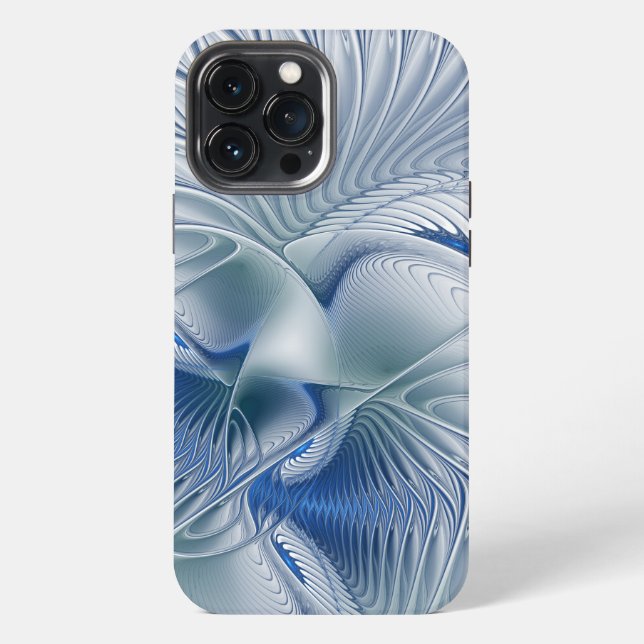 Coque iPhone Fantaisie dynamique Abstrait Tons bleus Art fracta (Verso)