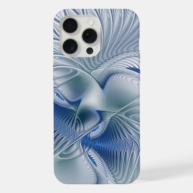 Coque iPhone Fantaisie dynamique Abstrait Tons bleus Art fracta (Verso)