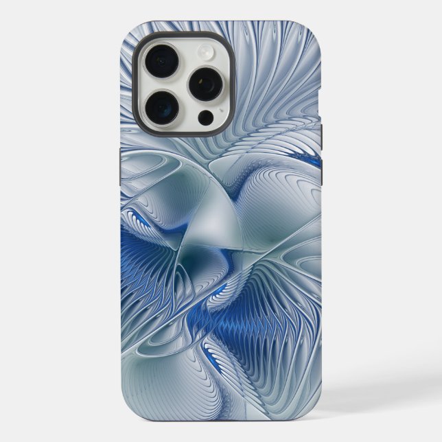 Coque iPhone Fantaisie dynamique Abstrait Tons bleus Art fracta (Verso)