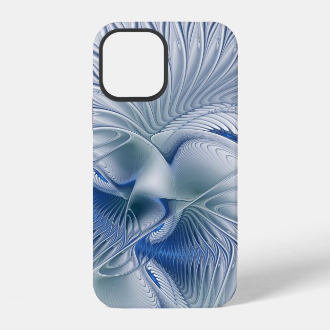 Coque iPhone Fantaisie dynamique Abstrait Tons bleus Art fracta (Verso)