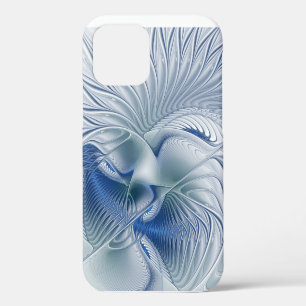 Coque iPhone 12 Fantaisie dynamique Abstrait Tons bleus Art fracta