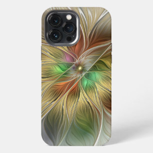 Etui iPhone 13 Pro Max Fantaisie florale avec abstrait fractal moderne or