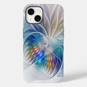 Coque Pour iPhone 14 Fantaisie florale, fleur fractale abstraite coloré