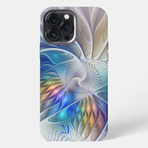 Etui iPhone 13 Pro Max Fantaisie florale, monogramme de fleur fractale ab