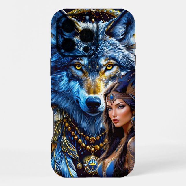 Coque iPhone Fantaisie Loup & Femme (Verso)